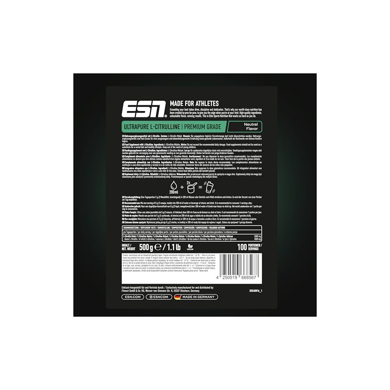 ESN Ultrapure L-Citrulline, 500g Bag, 100 Servings, Vegan