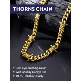 Bandmax Barbed Wire Chain Necklace for Men Women Gold Plated Thorns Chain Choker Necklace 20 Inch Punk Rock Necklace Jewelry Gift Packed