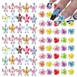 KACHIMOO 100Pcs Flower Nail Art Charms 3D Flowers for Nails Random Style Colorful Hibiscus Nails Hawaii Nail Rhinestones Resin Nail Gems for Women Nail Design