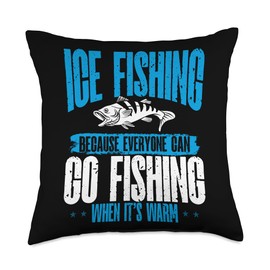 Ice Fishing Accessories for Men Fisherman Fisherman Fisher Ice Fishing Rod and Reel Combo Throw Pillow, 18x18, Multicolor