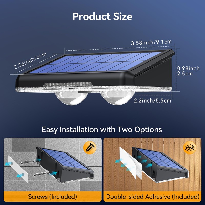 TECKNET Solar Fence Lights Outdoor 6 Pack, 3 Modes 3500K/4500K/6500K,