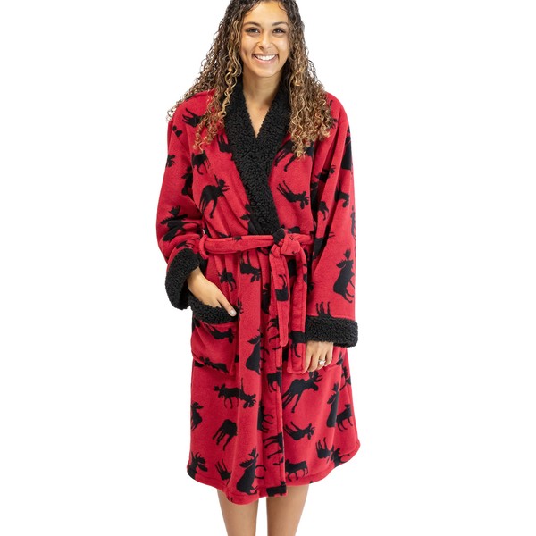 Lazy One Classic Moose Ultra-Cozy Bathrobes for Women, Animal, Cabin