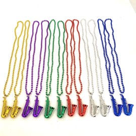Robbstark Mardi Gras Party Bead Necklace Multi Colors Guitar Saxophone Music Bead Necklaces Gift Decoration(12 Pcs)