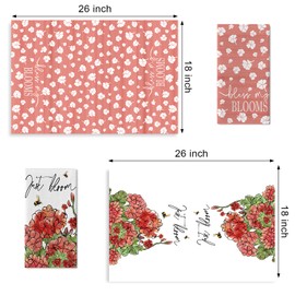 Seliem Spring Summer Floral Flower Kitchen Dish Towels Set of 2, Red Geranium Bee Just Bloom Hand Towels Drying Baking Cooking Cloth, Bless My Blooms Seasonal Home Kitchen Decor 18 x 26 Inch
