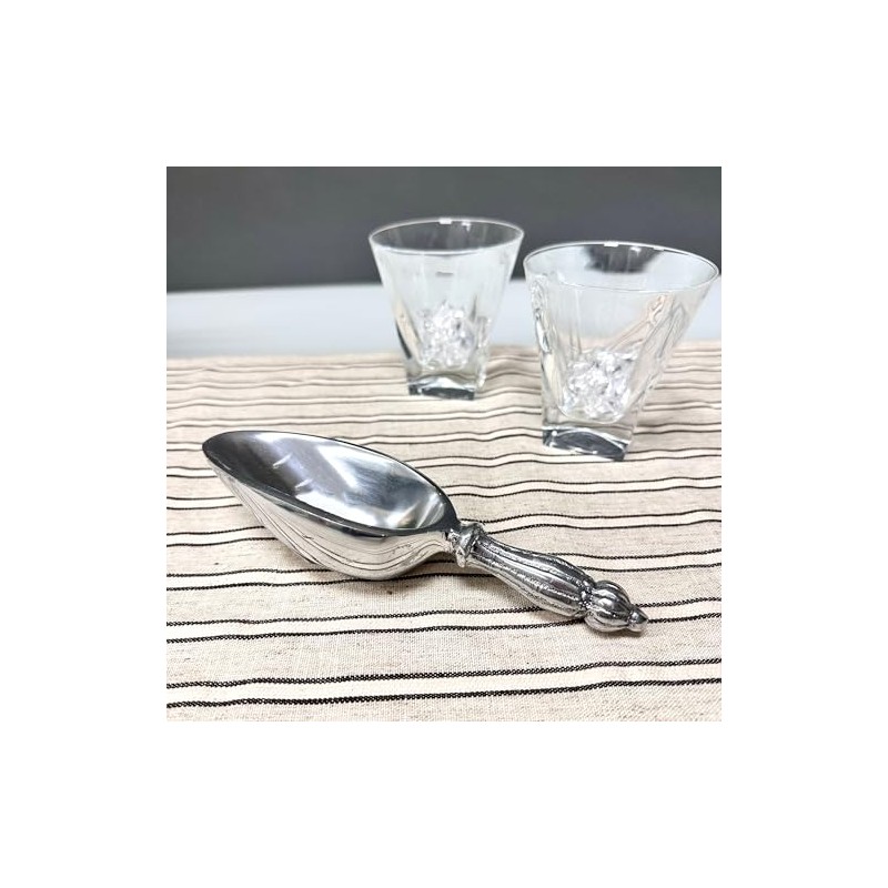 Elegant Ribbed Ice Scoop Polished Aluminum 7 Inches by India