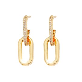 Gold Plated CZ Convertible Link Earrings Dainty Chunky Paperclip Chain Chic Rhinestone Cubic Zirconia Paved Square Rectangle Geometric Dangle Drop Earrings for Women Minimalist Fashion Jewelry Gifts,