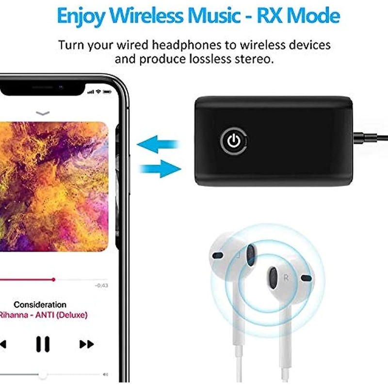Bluetooth 5.0 Transmitter Receiver, 2-in-1 Wireless 3.5mm Adapter Mini Portable