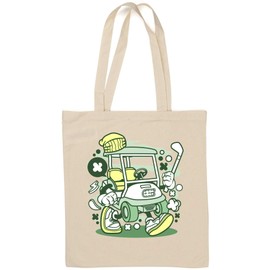Cartoon Style Golf Cart Urban Golf Bat Natural Cotton Shopping Bag, cream-coloured