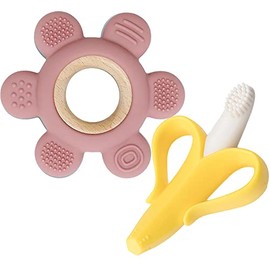 uunida baby Mordedera para Bebe de Silicona Libre de BPA - Cepillo de Dientes - Mordedera Platano - Juguetes para Bebe de 0 a 6 Meses para Aliviar el 