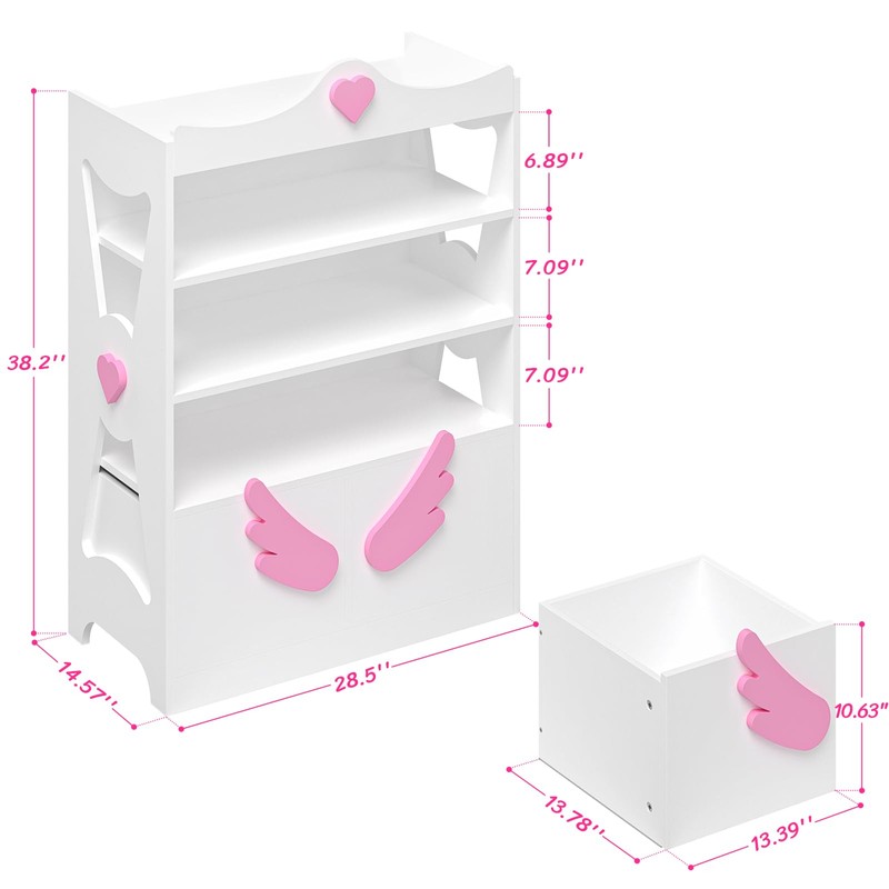Timy Kids Bookcase 4-Tier Toy Storage Organizer Multifunctional Bookshelf with