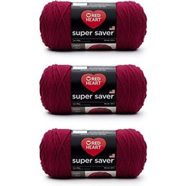 Red Heart Super Saver Burdeos - Paquete de 3 hilos de 198 g/7 oz - Acrílico - 4 Medianos (Peinado) - 364 yardas - Tejer/Crochet