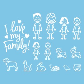 Autodomy Happy Family Stickers, Pack of 15, Car Stickers, Family for the Car, Keeps Rain and Sun Stand (White)