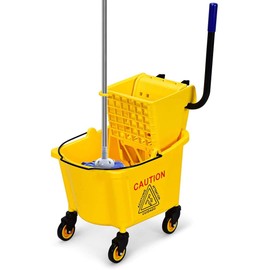 Nightcore Commercial Mop Bucket, All-in-one Tandem Floor Cleaning Wavebrake, Side Press Cleaning Wringer Portable Trolley On Wheels, Ideal for Household, Commercial,Restaurant,26 Quart Capacity