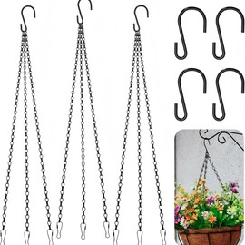 Dcoteh 4 Pack, 3 Point 23 Inch Black Hanging Baskets Chain, Hanging Chains with Hooks Flower Pot Chain Replacement Plant Hangers for Planters, Bird Feeders, Indoor and Outdoor Decoration