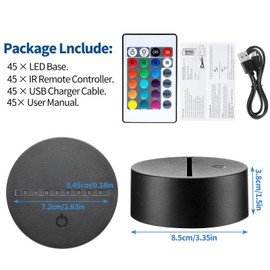 45 Pieces 3D Night LED Light Lamp Base, Light Base Holder with Remote Control and USB Cable Adjustable 16 Colors 4 Modes for Child Room Bedroom Living Room Bar Shop Restaurant Office (Black and White)