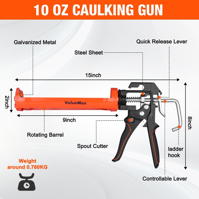 ValueMax Caulk Gun and Caulk Scraper Kit, 10 OZ Silicone
