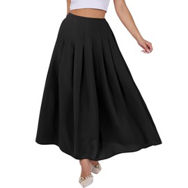 ANRABESS Women A-Line Pleated High Waist Maxi Skirt Full Ankle Length Flowy Swing Elegant Dressy Casual Work Long Skirts Black XX-Large