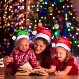 SATINIOR 12 Pieces Santa Hats Christmas Non Woven Fabric Hat for Holidays Xmas Party Supplies (Dark Green and Red)