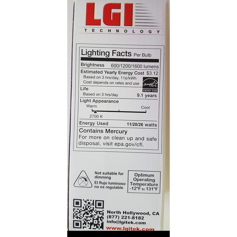 LGI TECHNOLOGY (EFS3XW-26 3-Way Compact Fluorescent Twist Light Bulb