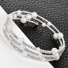 Pearl Bracelet for Women Pearl Crystal Beads Bracelet Stake Beaded Stretch Strand Bracelets for Bridesmaid Bridal Party Wedding Jewelry