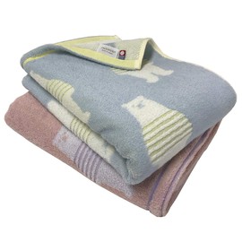 Imabari Towels, Bath Towels, Set of 2 (Brand Certified), 23.6 x 47.2 inches (60 x 120 cm), Blue, Pink, Border Bear Pattern, Cute, Fluffy, Water Absorbent, Quick Drying (1 Blue, 1 Pink)