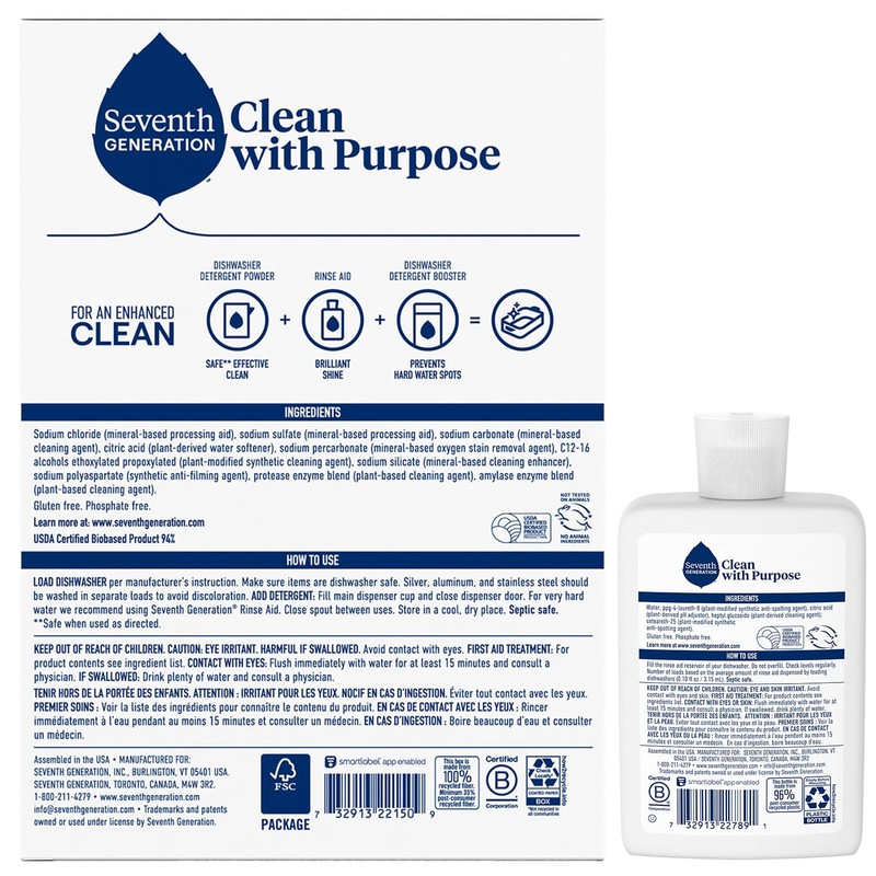 Seventh Generation Dishwasher Detergent Powder + Rinse Aid, Free &