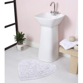 Home Weavers Bell Flower Collection 100% Cotton Tufted Bath Rugs, Extra Soft and Absorbent Bath Rugs, Non-Slip Bath Mats, Machine Washable, Bath Mats for Bathroom Floor and Tub, 25"x25" Heart, White