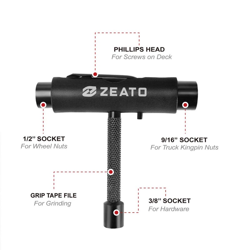 Zeato [Upgrade Version] All-In-One Skate Tools Multi-function Portable Skateboard T