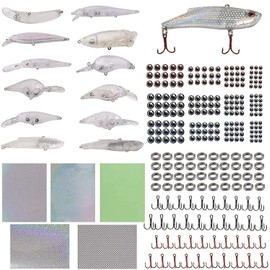 Unpainted Fishing Lures DIY Minnow Kit - 280 Blank Hard Crankbait Lures Set Fishing Pliers Scissors,Treble Hooks,Split Rings,Fishing Stickers,3D Eyes for Making Lures DIY Fishing Tackle Kit