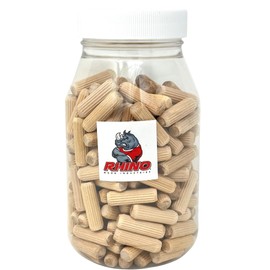 200 Pack 3/8" x 1 1/4" Jar Pack Wooden Dowel Pins Wood Kiln Dried Fluted and Beveled, Made of Hardwood