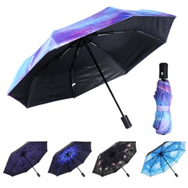BBXWANG Mini Umbrella Windproof Strong, Folding Compact Umbrella Auto Open Close, Portable Travel UV Umbrella Sun Rain Protection (Sea Blue)