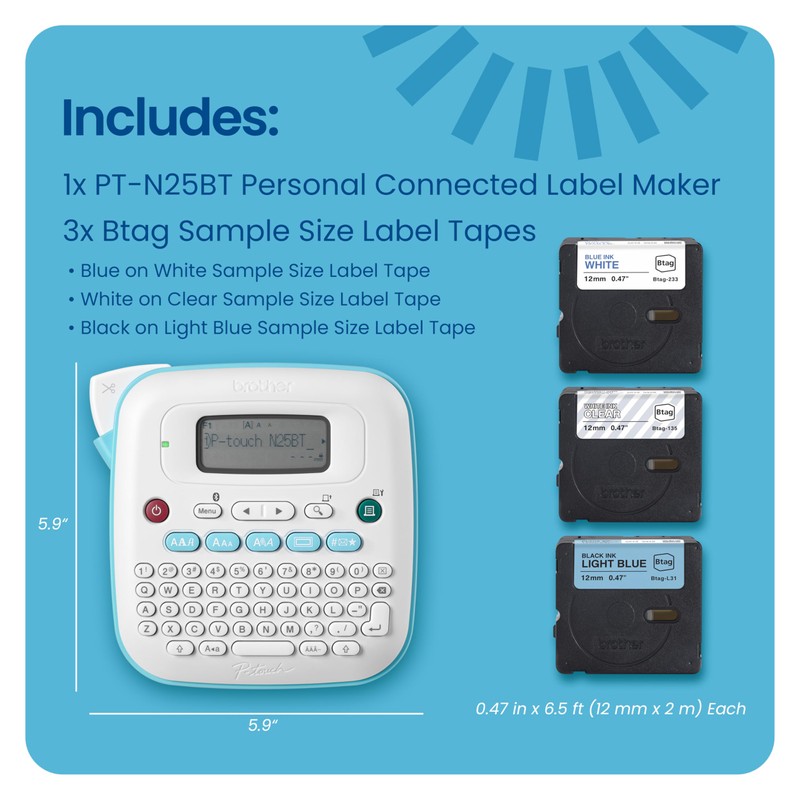 Brother P-Touch PT-N25BTV3 Personal Connected Label Maker, Bluetooth, Design&Print2 app,