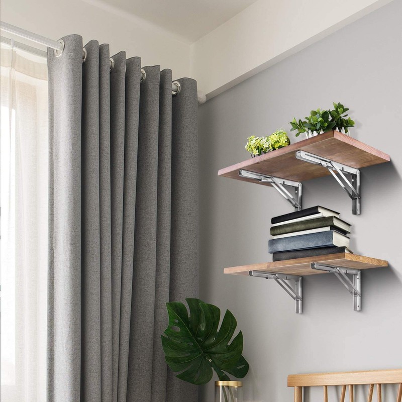 Folding Shelf Brackets, Heavy Duty Stainless Steel Collapsible DIY Wall