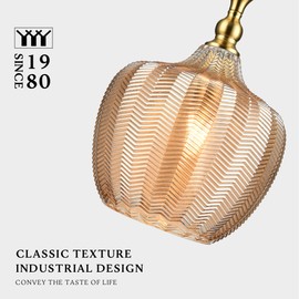 LUXWELL Modern Glass Pendant Light, 12.2"x11.8" Amber Sunset-Striped Light Fixture with Gold Cap, 15"-72" Adjustable Line, E26 Socket for Kitchen Island or Hallway – Sunset Gold Tulip