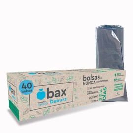 bax basura pack 2 rollos Bolsas biodegradables para basura en seco Únicas con tecnología libre de plástico, extra fuertes, compostables certificadas 40 bolsas en 2 rollos. 35x43cm