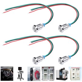 4 Sets Common Cathode Electrode Round LEDs, 10 mm Pre-Wired Two-Tone LED Waterproof Indicator Light 3-6 V (Red and Green)