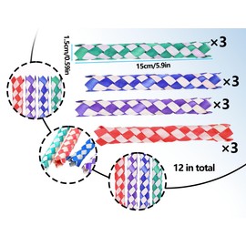 Lhbwhiz Pack of 12 Chinese Finger Traps, Classic Toys Made of Natural Palm Leaves, Cool Birthday Party Favours (Blue, Purple, Green and Red)