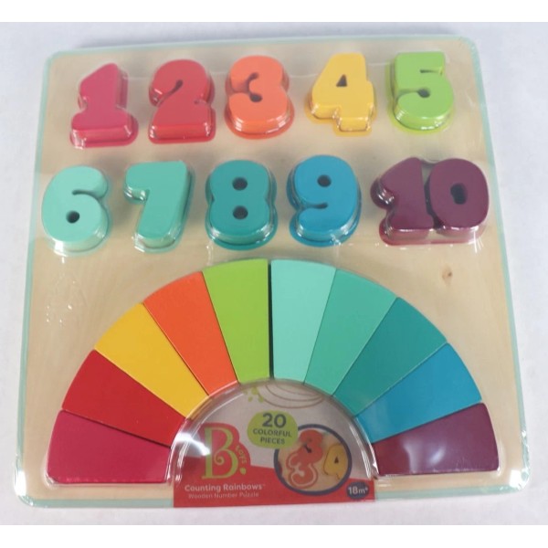 Battat B. Toys Counting Rainbows Wooden Number Puzzle 20 Colorful