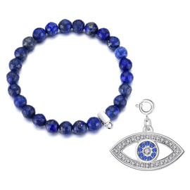 Philip Jones Faceted Lapis Gemstone Bracelet with Evil Eye Charm Created with Zircondia® Crystals