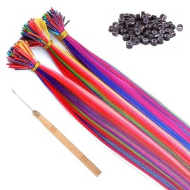 Kit de extensiones de cabello de 100 hebras de 20 pulgadas, color de fiesta, extensiones de cabello largo y recto, sintéticas, resistentes al calor, c