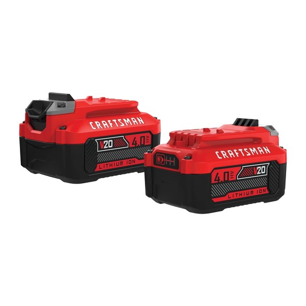 CRAFTSMAN V20 Battery, 4.0 Ah, 2 Pack, Lithium Ion Battery, LED Charge Indicator (CMCB204-2)