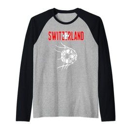 Switzerland Soccer Ball In Net - Support Swiss Football Team Raglan Baseball Tee