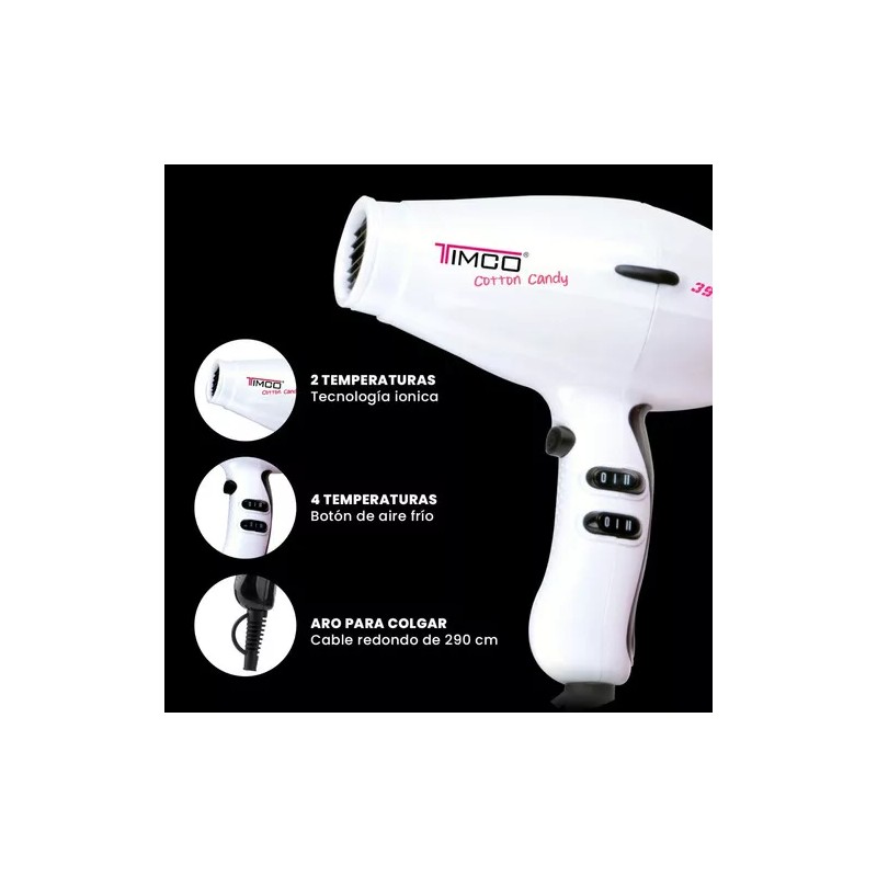 Timco Secadora Prof Cabello Cerámica+ion C/boquilla Timco Hp-3900b Color Blanco