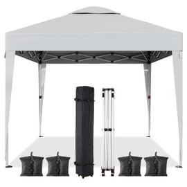 10x10 Pop Up Canopy Tent, Commercial Instant Canopies Shelter, Includes Wheeled Carry Bag & 4 Sandbags,Portable Outdoor Sun Shade for Camping, Beach, Parties, Events,White