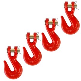 1/4" Clevis Grab Hooks 4 Pack – Heavy Duty G70 Hooks for 1/4" Chain, Red Powder Coated Forged Steel, for Truck, Trailer, Flatbed, Tow, Farm Use – 3,600 lbs WLL