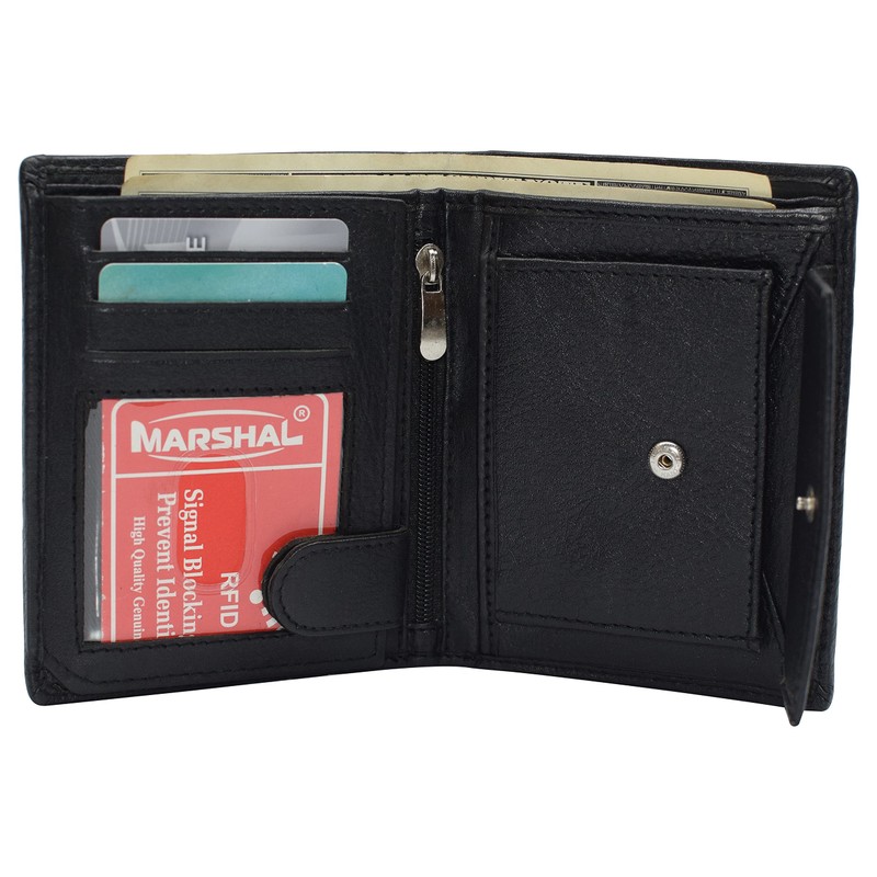MARSHAL Genuine Leather RFID Signal Blocking Wallets For Men -