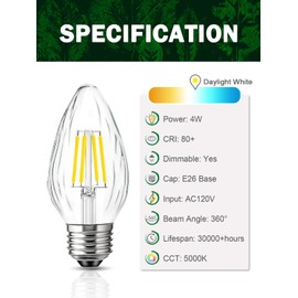 ROMANJOY Dimmable F15 4W E26 LED Bulbs 40W Equivalent, 5000K Daylight Medium Edison Screw Porch Light Bulbs, Front Porch Bulb for Outdoor Post Lamps, Chandelier Fan Lights, 4 Pack