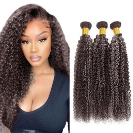 P4/Grey Bundles Highlight Brown Kinky Curly Human Hair Bundles 30 32 34 Inch Two Tone Brown Mixed With Grey Bundles Human Hair Weave Gray Highlight Bundles