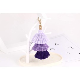 ZOONAI Women Colorful Tassels Charm Keychain Car Keyring Holder Bag Wallet Purse (Light Purple)