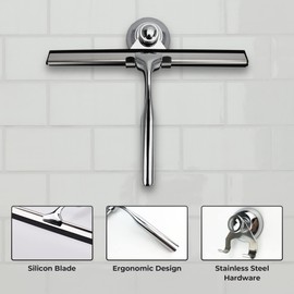 Squeegee for Shower Glass Door with Holder, 10" Silicone Blade, Stainless Steel Chrome Handle, for Kitchen Window, Bathroom Mirror & Car Glass Cleaning by Fab Glass and Mirror